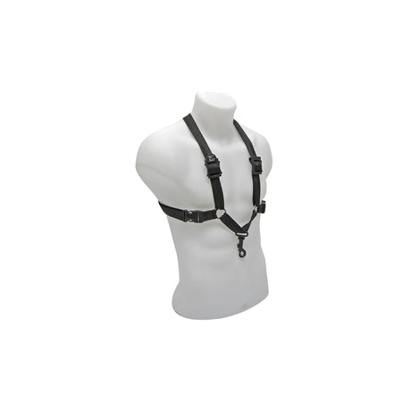 Black BG S43SH men’s XL saxophone harness – angled front view on torso mannequin