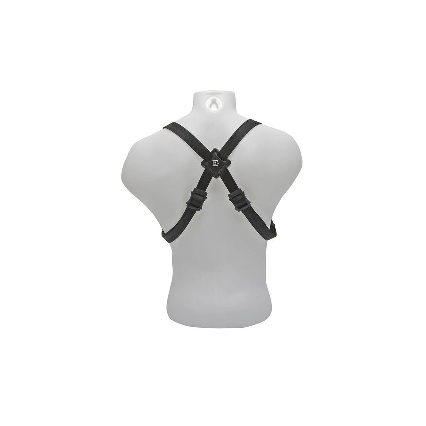 Black BG S41SH women’s saxophone harness – rear view on torso mannequin