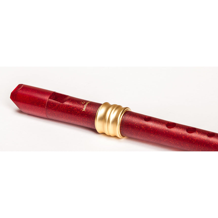 Red Mollenhauer 0119R, angled close-up of the headjoint and finger holes