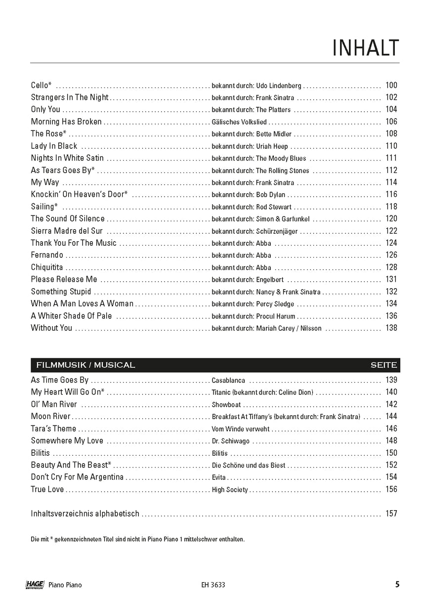 Piano Piano 1, easy edition – Table of contents, page 3