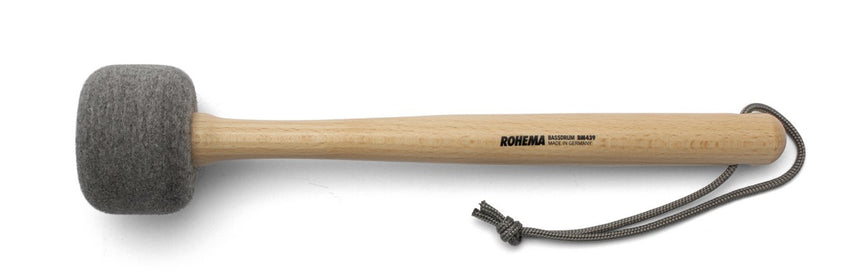 Rohema BM439 61439 bass drum mallet with grey felt head and beech shaft, side view