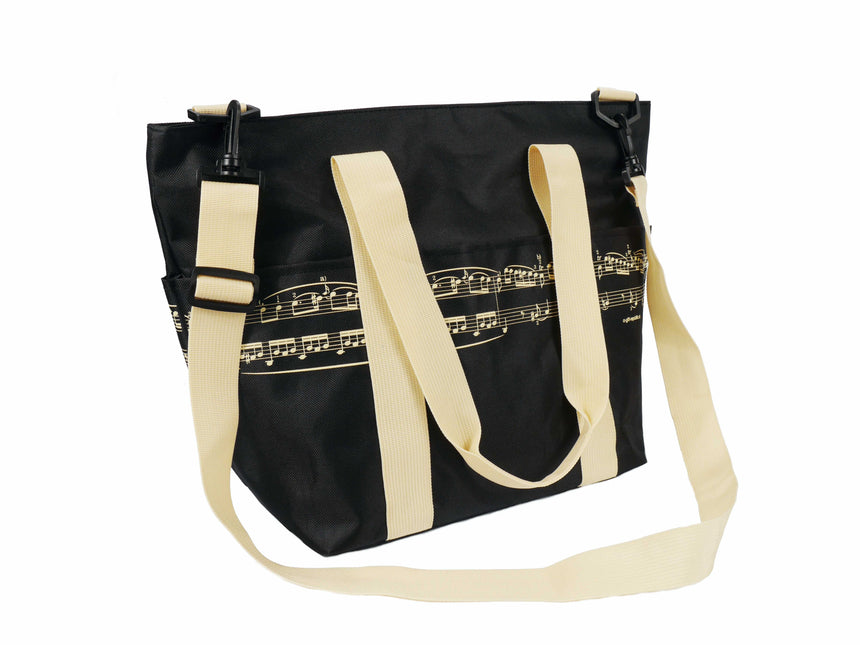 Agifty B 3034 Pro Musica shoulder bag in black and cream, angled view with shoulder strap