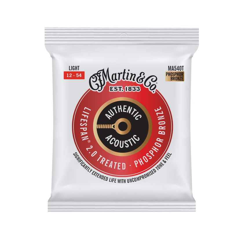 Martin MA540T Lifespan 2.0 phosphor bronze strings Light 12–54, front of the single-set package