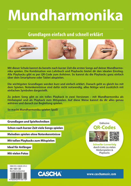 Méthode CASCHA HH1601DE pour harmonica, édition allemande, dos du livre