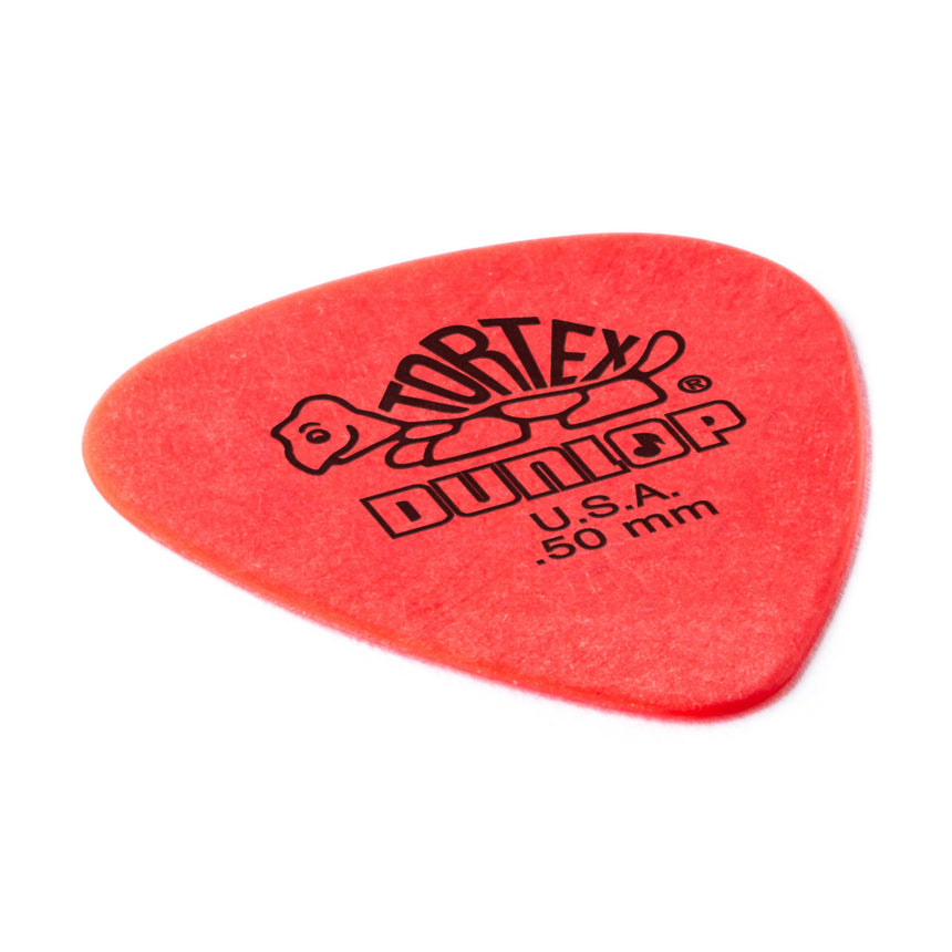 Dunlop Tortex Standard 0,50 mm, einzelnes Plektrum, schräge Ansicht
