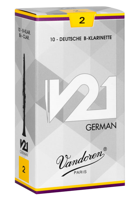 Vandoren V21 German, B-Klarinettenblätter, 10er-Pack, Stärke 2 – Packungsansicht