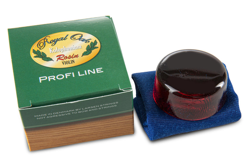 Royal Oak Profi-Line dark rosin for violin – open with cloth