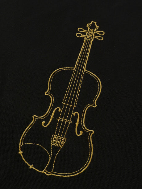 Black agifty violin shopper bag with gold embroidery, model B3055 — embroidery detail.