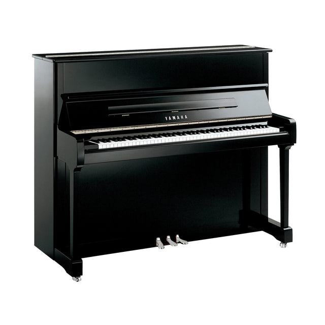 Yamaha P 121 PEC Klavier schwarz poliert mit Chrom-Beschlägen – Frontansicht