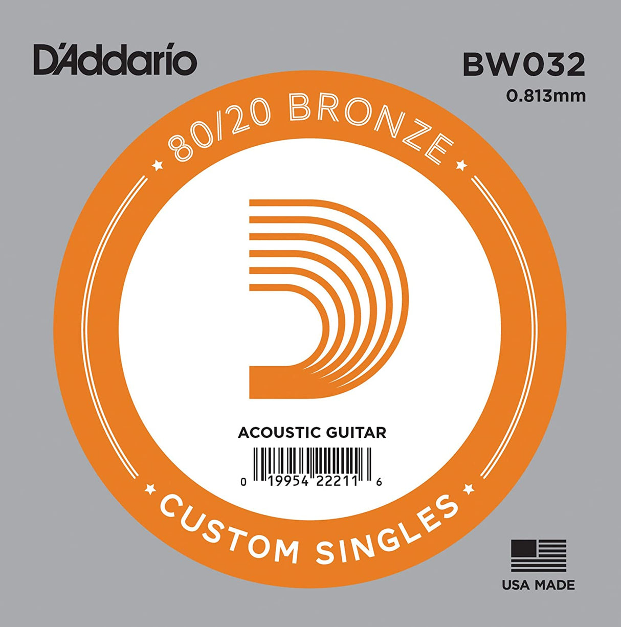 D'Addario Bronze Einzelsaite für Gitarre 80/20 Bronze Round Wound - Musik-Ebert Gmbh
