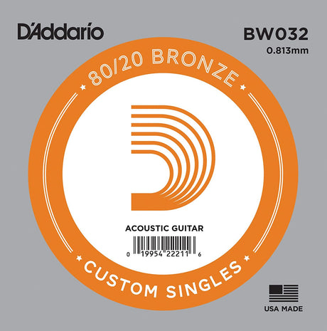 D'Addario Bronze Einzelsaite für Gitarre 80/20 Bronze Round Wound - Musik-Ebert Gmbh