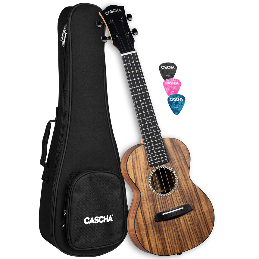 Cascha Solid Top Acacia Konzert Ukulele HH 2348 mit Tasche + 3 Plektren - Musik-Ebert Gmbh