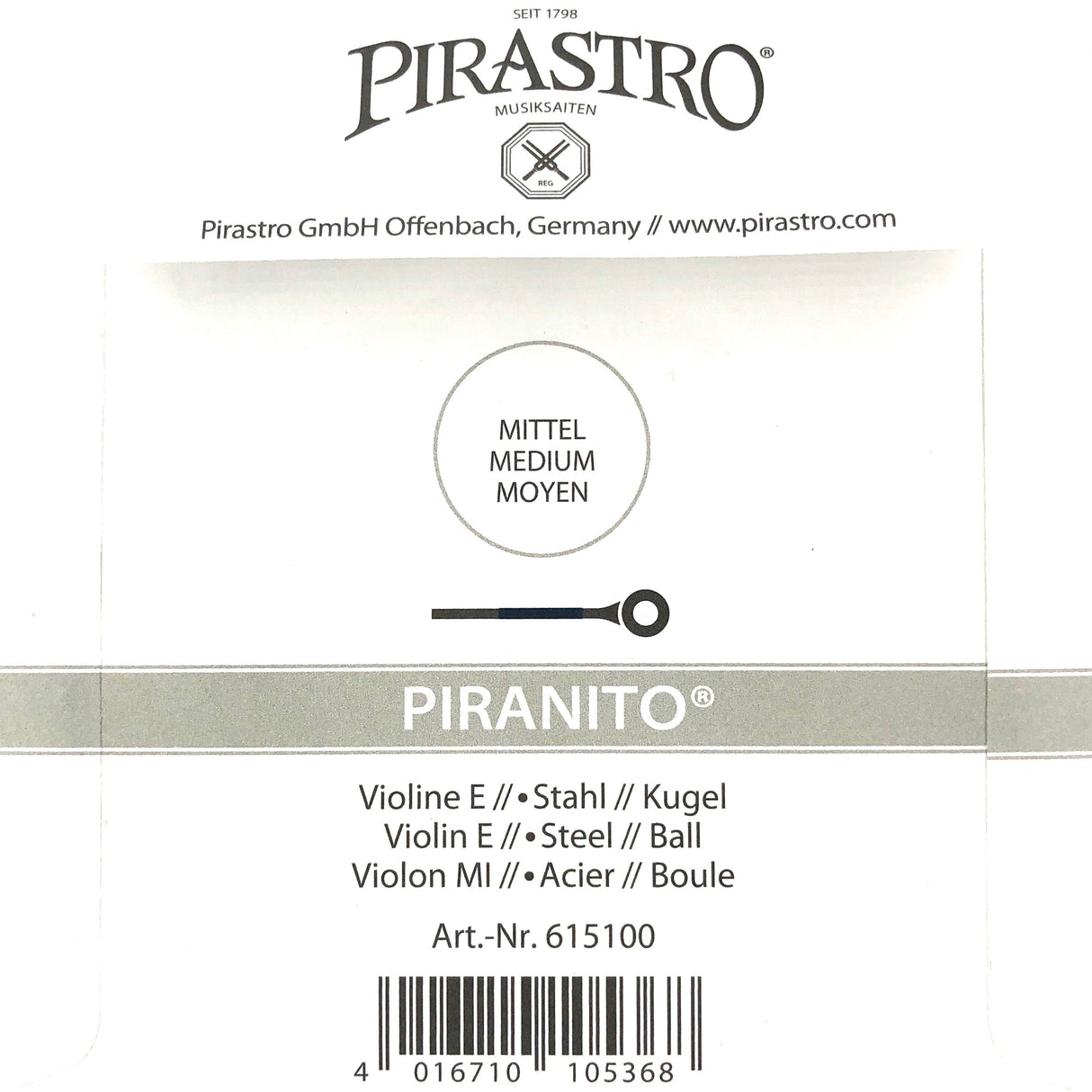 Pirastro Piranito Violin Einzelsaite E mit Kugel 4/4 - Musik-Ebert Gmbh