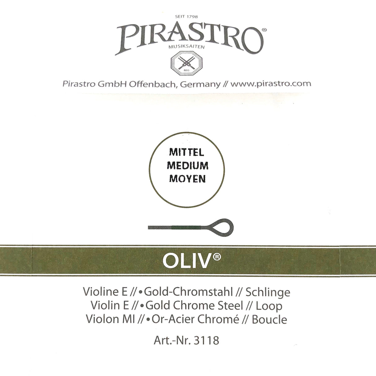 Pirastro Oliv Violin Einzelsaite E mit Schlinge 4/4 - Musik-Ebert Gmbh