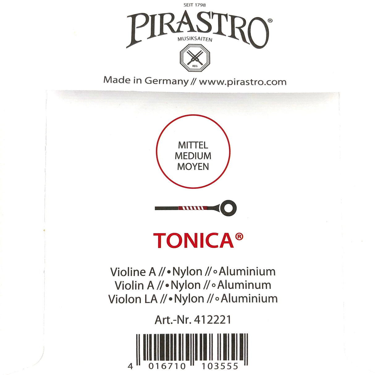 Pirastro Tonica Violin Einzelsaite A mit Kugel 4/4 - Musik-Ebert Gmbh