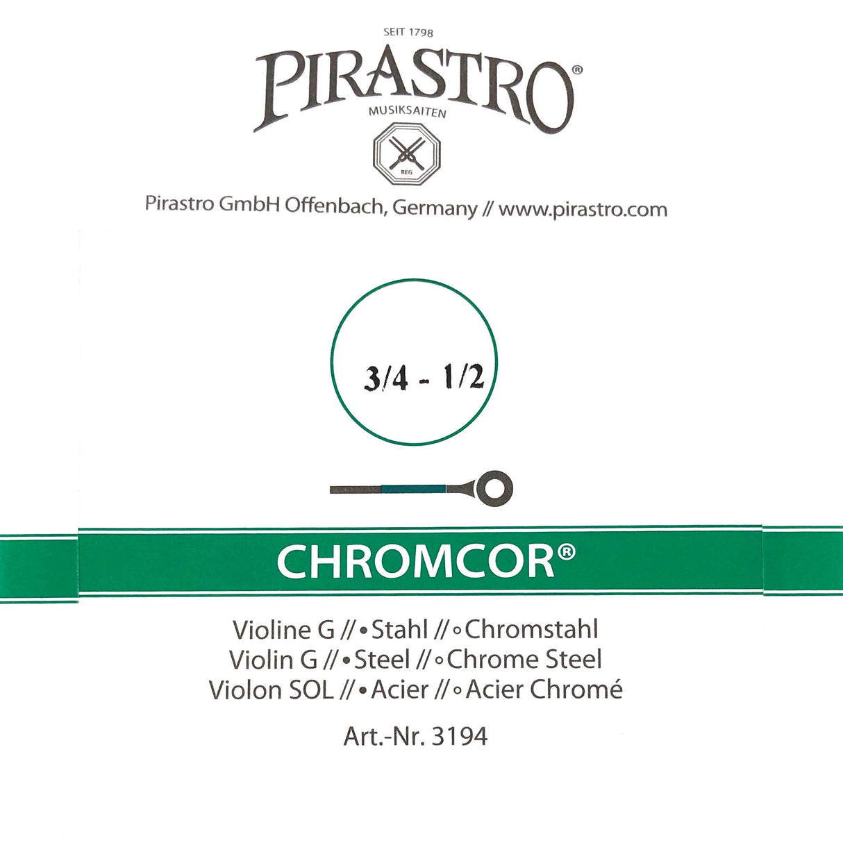 Pirastro Chromcor Violin Einzelsaite G mit Kugel 3/4-1/2 - Musik-Ebert Gmbh