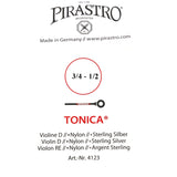 Pirastro Tonica Violin Einzelsaite D mit Kugel 3/4-1/2 - Musik-Ebert Gmbh