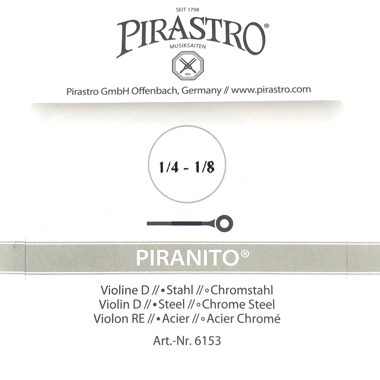 Pirastro Piranito Violin Einzelsaite D mit Kugel 1/4-1/8 - Musik-Ebert Gmbh