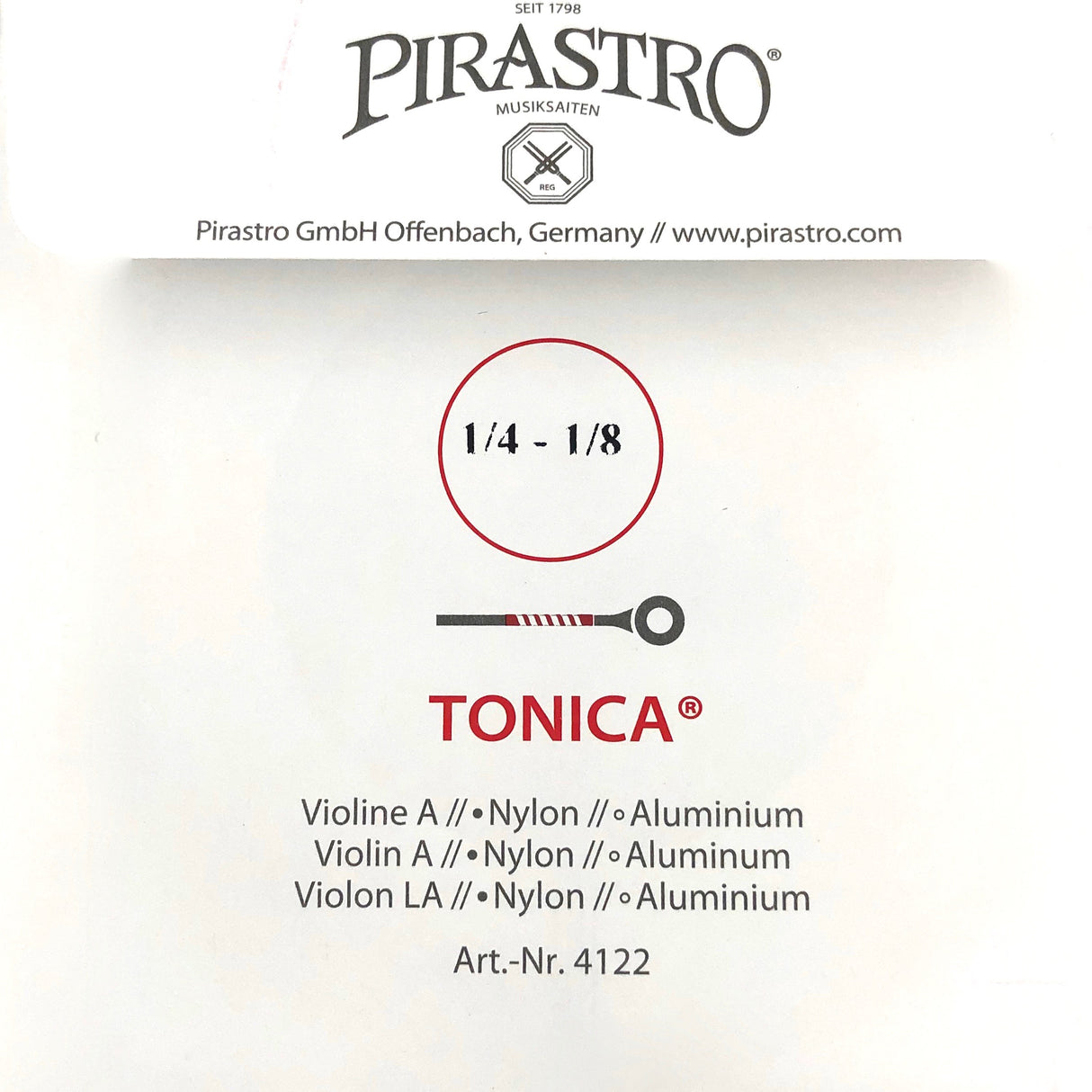 Pirastro Tonica Violin Einzelsaite A mit Kugel 1/4-1/8 - Musik-Ebert Gmbh