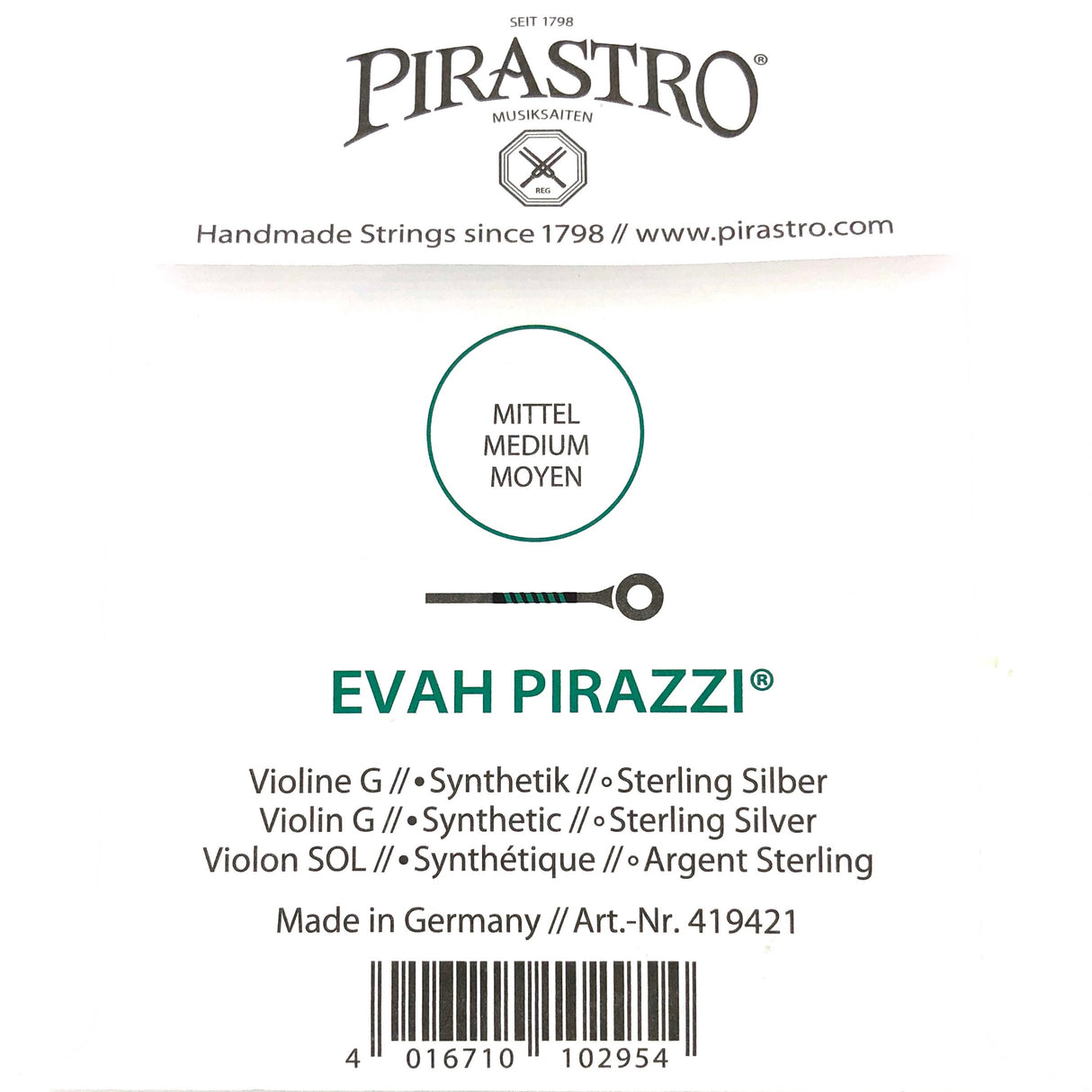 Pirastro Evah Pirazzi Violin Einzelsaite G mit Kugel 4/4 - Musik-Ebert Gmbh