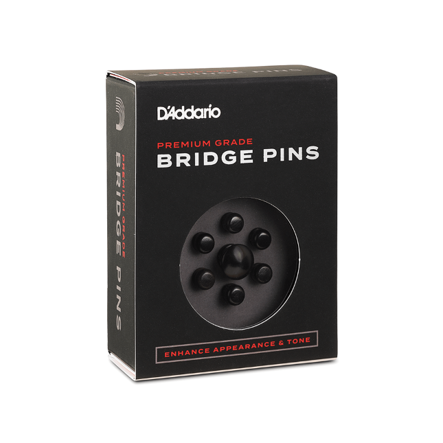 D'Addario Bridge-Pins mit Gurtknopf, Satz aus Ebenholz - Musik-Ebert Gmbh